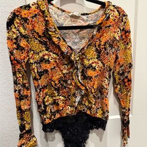 Free People Multicolor Floral Ruffle Blouse